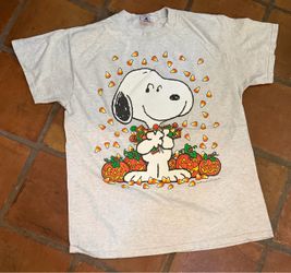 Vintage 90s Peanuts Snoopy T Shirt Large Single Stitch Halloween Tee Candy Corn