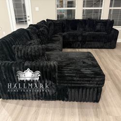 Black Oversized Fluffy Sectional