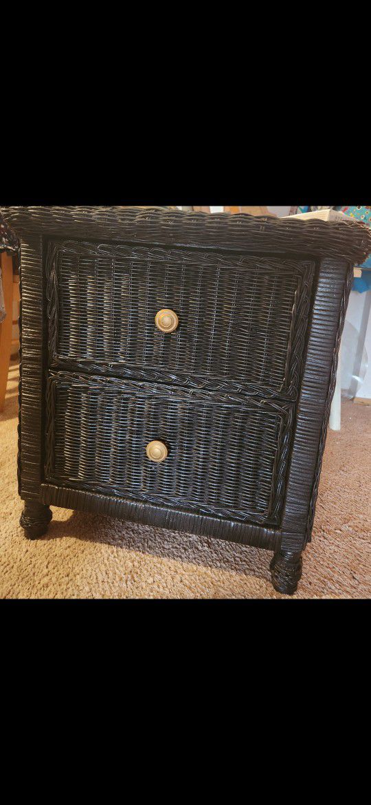 Really Nice Wicker And Wood Small Black Dresser 