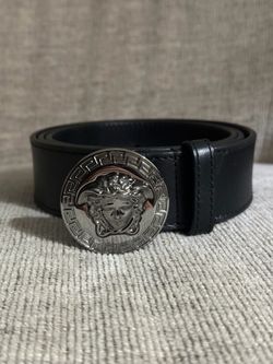 Versace Black Leathered Beth with Silver Medusa Buckle