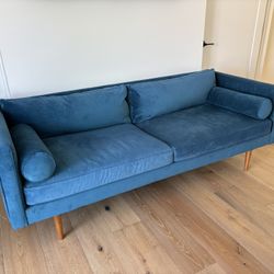 West Elm Monroe Sofa - Mid-Century Modern Couch - Teal Velvet 