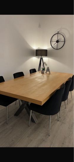 Dining Table and 6 Black Chairs Set