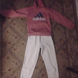 Adidas Orange And Gray Kid's Hoodie Medium(10-12) And Medium Pants