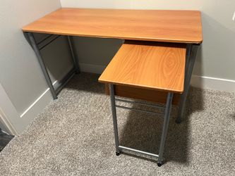 Light Brown Desk with Sliding Side Table