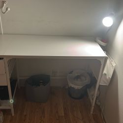 White Desk With Fabric Drawers, 47 Inch