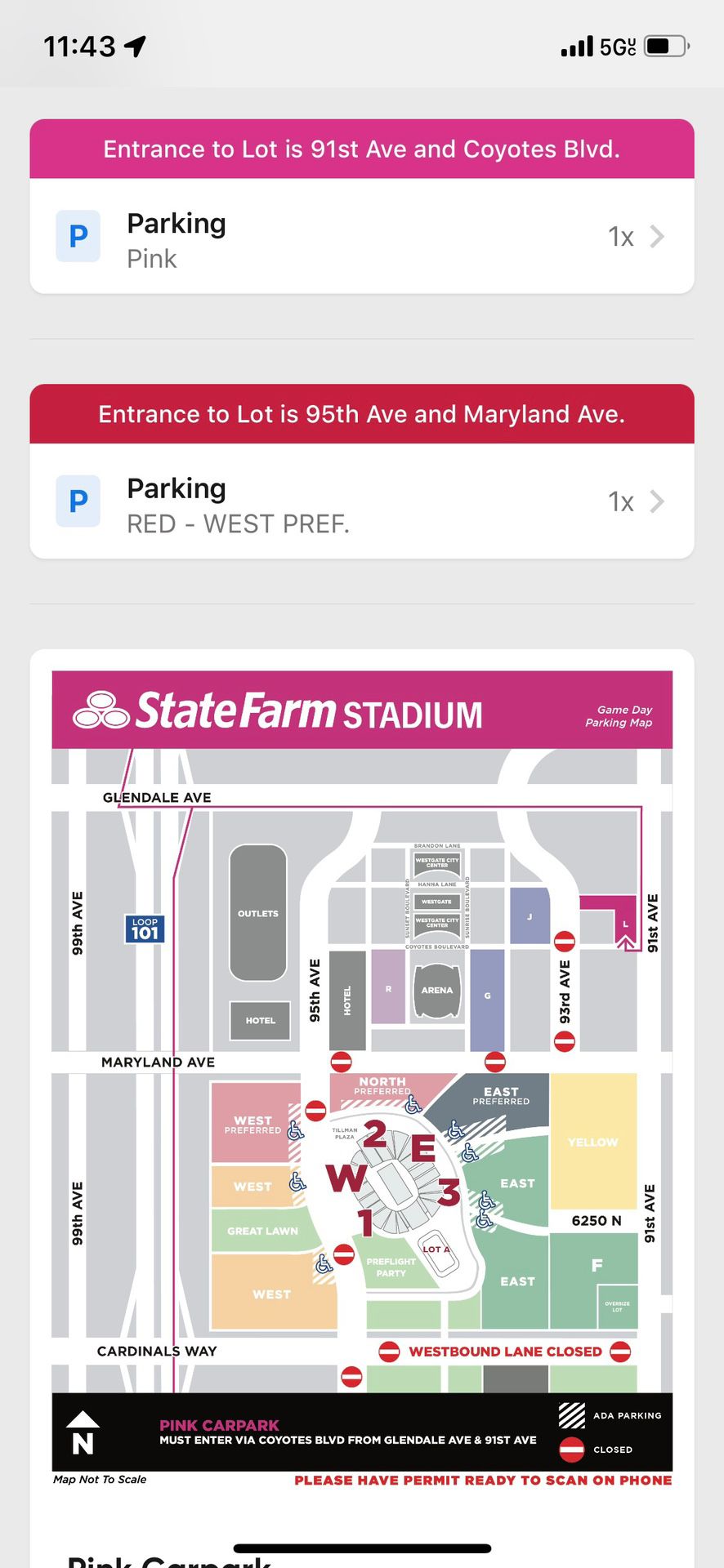 2 Parking Passes $20 Each Cardinals 