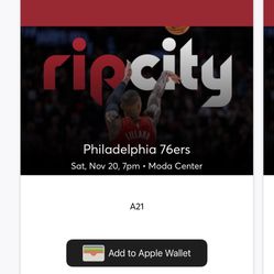 Two Tickets Blazers Vs 76ers Saturday Nov 20th