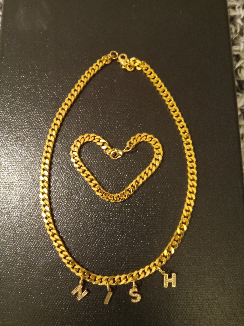 Gold Chain Necklace And Bracelet