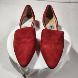 Ladies red flat Suede shoes