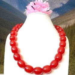 Gorgeous Vintage Style Red Amber Resin  Beads Necklace 21”inch & 121 grams