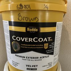 Rodda CoverCoat XL – 5 Gallons – Velvet Exterior Acrylic – Brown (NEW)