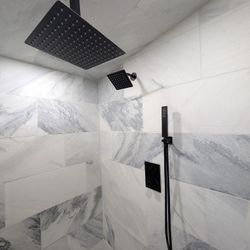 GRANDJOY SGF10GJ-07-BL12 12" Matte Black Rain Shower System w/ Thermostatic Valve