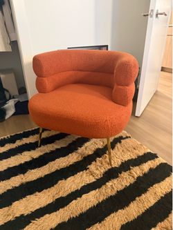 Pair of Orange Boucle Accent Chairs with Gold Legs