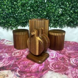 Wooden Kirkland Kitchen Jars And Coaster 