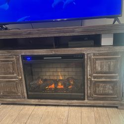 Tv Console W/ Electric Fireplace + Remote 