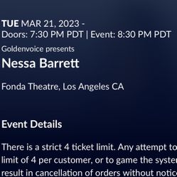 Nessa Barrett LA TICKET MARCH 21 2023