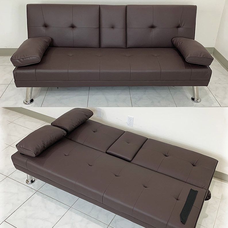 (New in box) $155 Futon Sofa Bed Folding Couch Living Room Furniture 65x30x31”, Grey/Brown