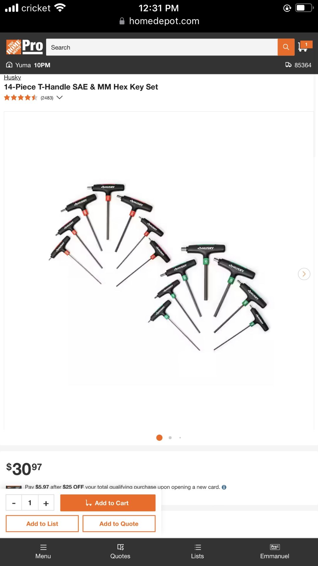 Husky 14 Piece T Handle SAE & MM Hex Keys