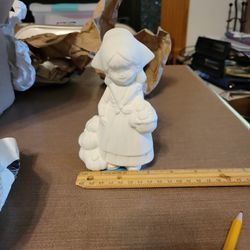 Bisque Ready-to-paint Pilgrim Girl With Pumpkins Thanksgiving