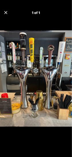 Two cobra chrome beer taps, three taps each, total six for both