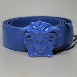 VERSACE La Medusa Buckle Blue Leather Belt - Stunning