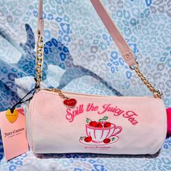 New Light Pink Juicy Couture Purse Barrel Bag Handbag Velour Spill the Juicy Tea
