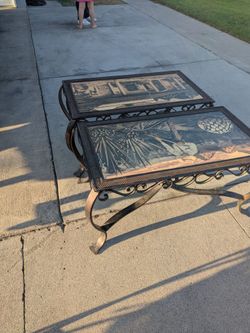 Wrought Iron Coffee Table Set with Tile Top