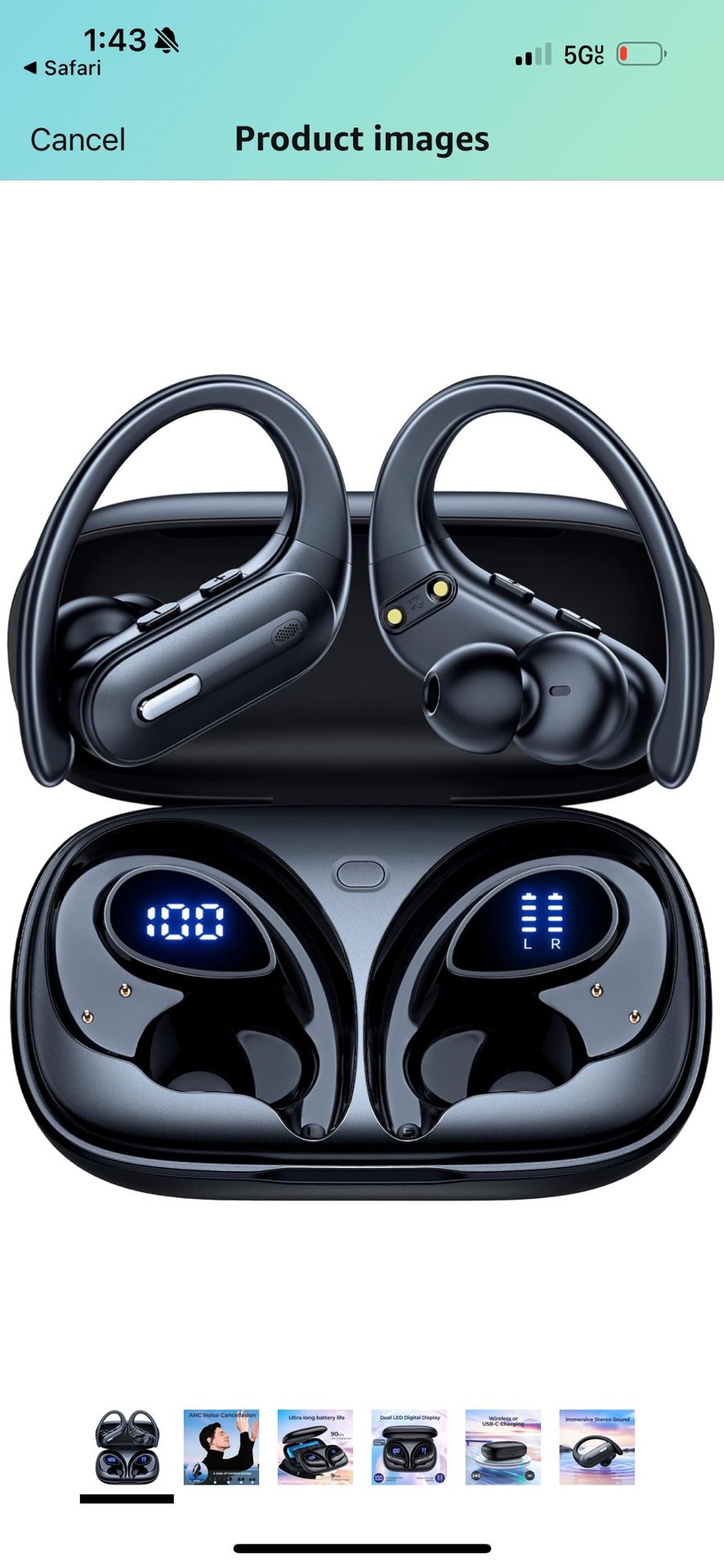 Wireless Earbuds Bluetooth 5.3 Headphones 90 Hrs Playtime Ear buds with Wireless Charging Case Power Display Over-ear Earphones with Earhooks Waterpro