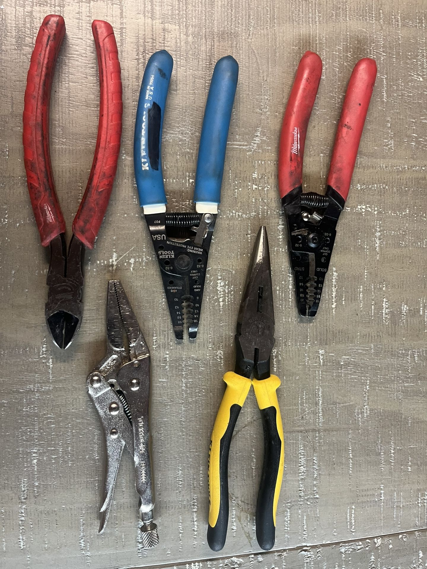 Milwaukee, Klein Set of cutters pliers and strippers Keywords : Marco tools, Mac tools, SnapOn tools snap on lifetime warranty, standard, metric