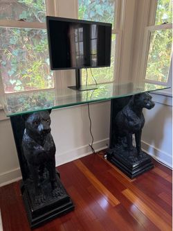 Glass panther desk art deco