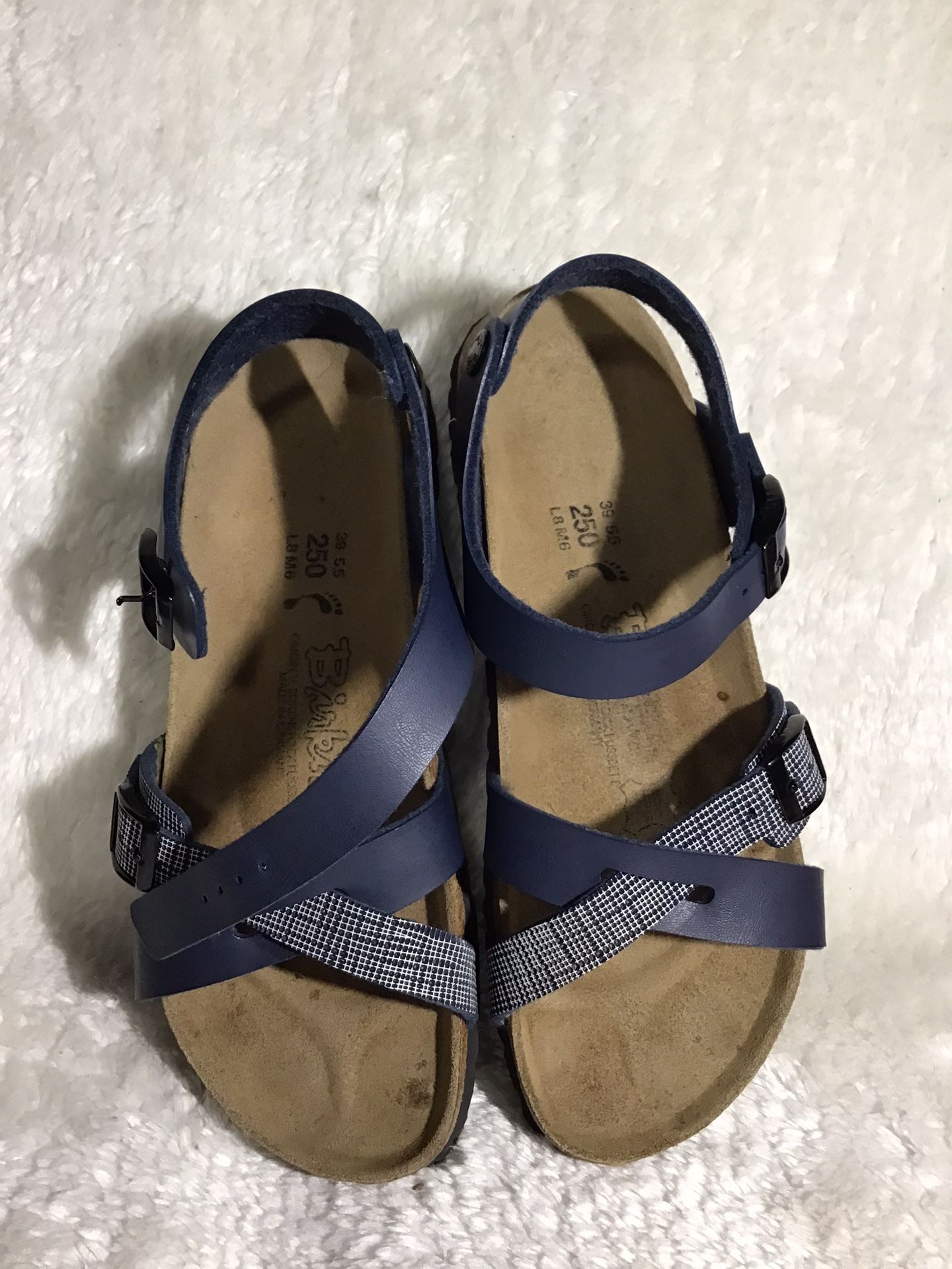 Birki’s Birkenstock Navy Blue Strap Sandals Buckle Strap At Ankle Size 9 (39.5)
