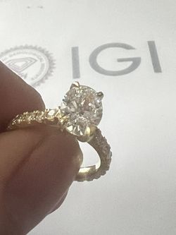Brand New 2.98 Carat Lab Oval Diamond Ring In 18k Yellow Gold