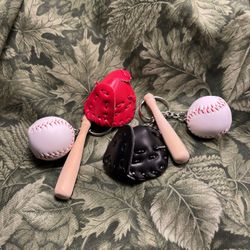 5240-AMT Mini Baseball Three-piece Charm Pendant Purse Bag Keyring Red Or Black