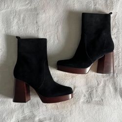 Marc Fisher Marysa Black Suede Block Heel Platform Boots