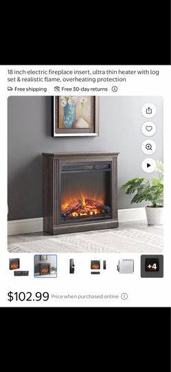 18 inch electric fireplace insert, ultra thin heater with log set & realistic flame, overheating protection