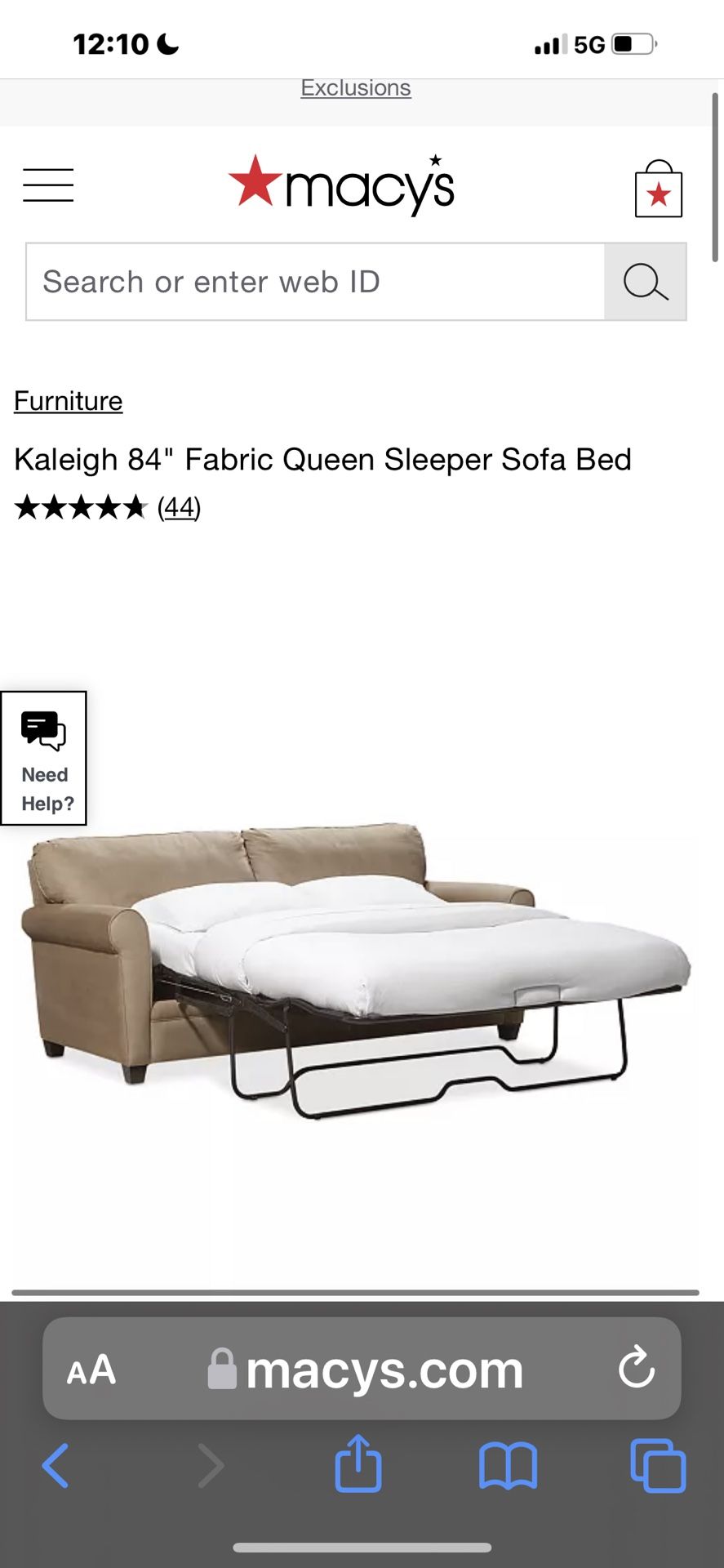 Kaleigh 84” Fabric Queen Sleeper Sofa