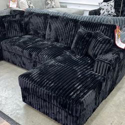 Double Chaise Black Corduroy Sectional 