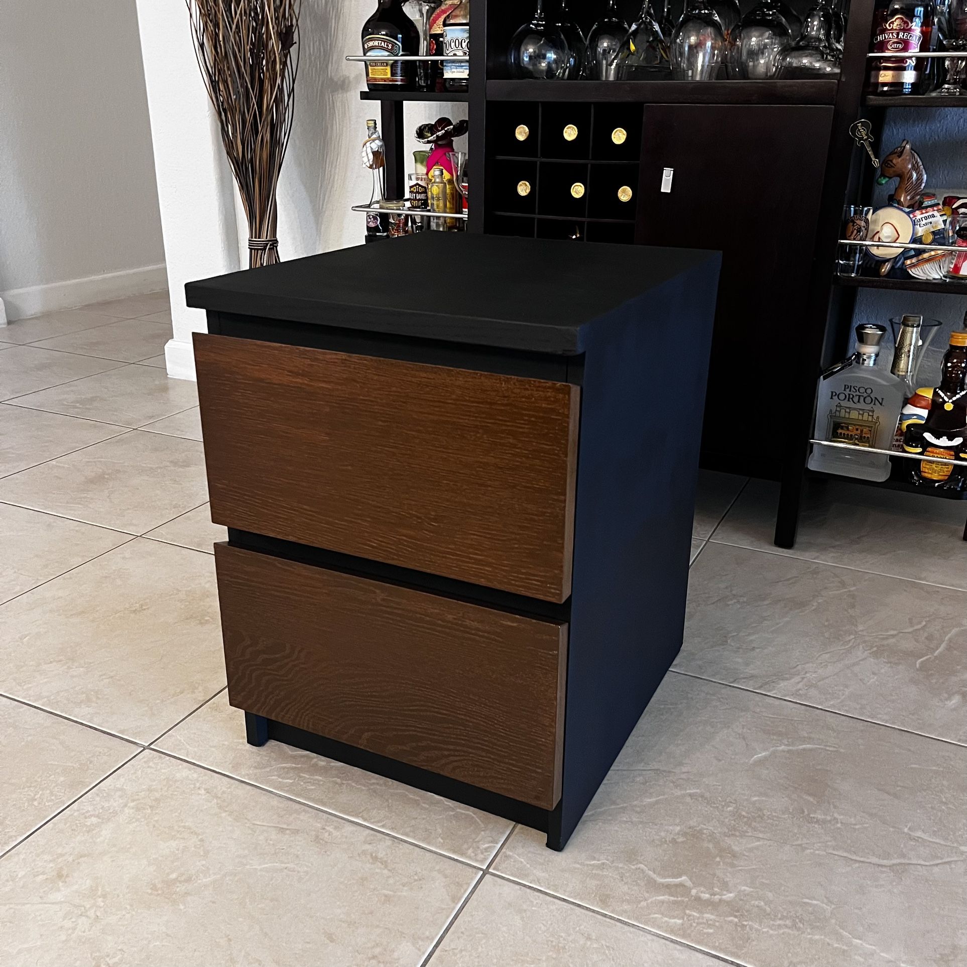 Mid Century Modern Gothic Nightstand Dresser Ikea MALM 2 Drawer Chest Black Brown Wood