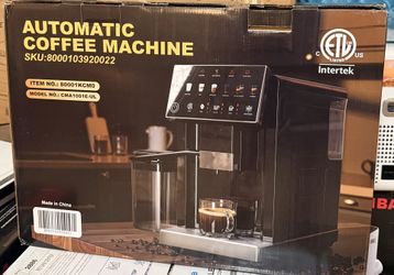 Automatic Espresso Machine with Grinder & Milk Frother, Latte & Cappuccino Maker, Single/Double Cup, Thickness Adjustment, 1.5L Removable Water Tank