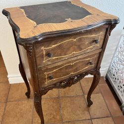 Antique Side Table Nightstand Inlay Solid Wood