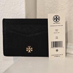 Brand New Tory Burch Black Leather Emerson Slim Wallet