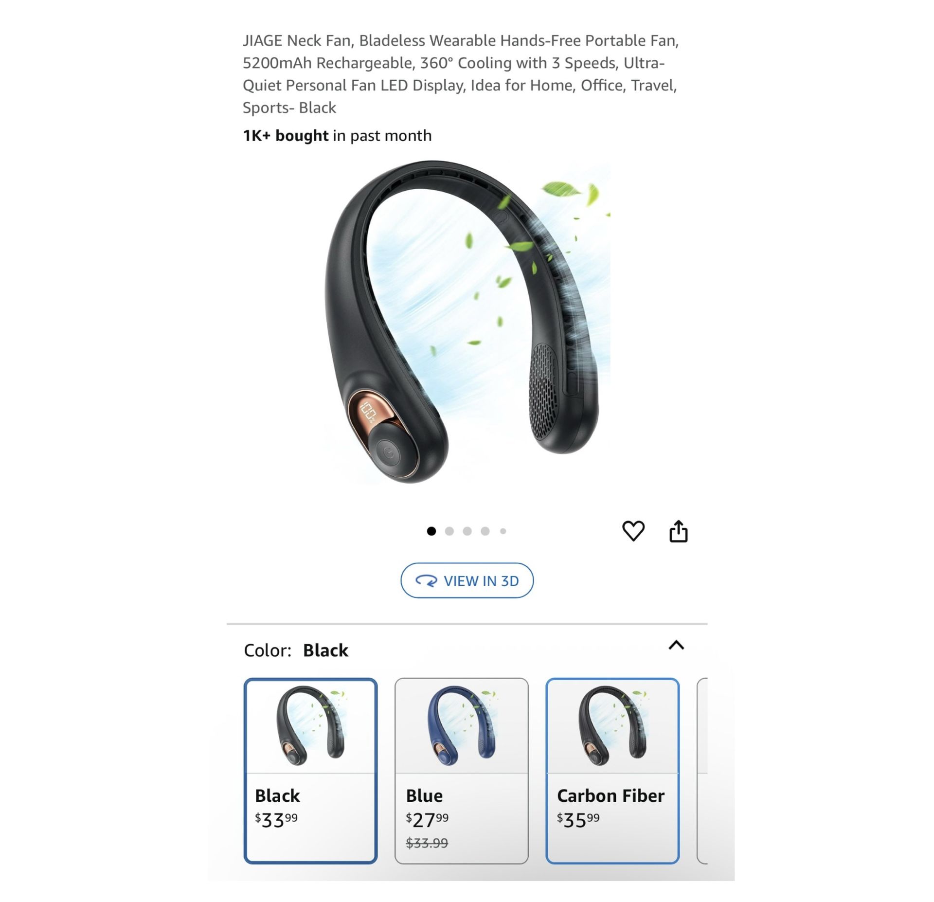 Brand new Neck Fan, Bladeless Wearable Hands-Free Portable Fan, 5200mAh Rechargeable, 360° Cooling with 3 Speeds, Ultra-Quiet Personal Fan LED Display