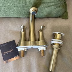 Brushed Gold Bathroom Faucet, Lava Odoro Brass 4 Inch Centerset Faucet & drain