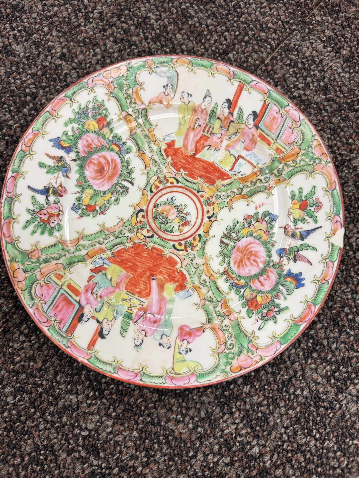 10” Antique Chinese export canton rose famille rose  Mandarin Porcelain plate