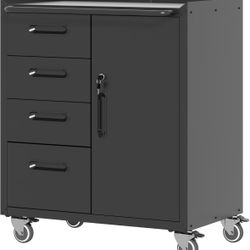 G107-Metal Storage Cabinet with Wheels, Garage Storage Cabinet with 1 Door and 4 Drawer, Rolling Tool Cabinet, Assembly Required, Black