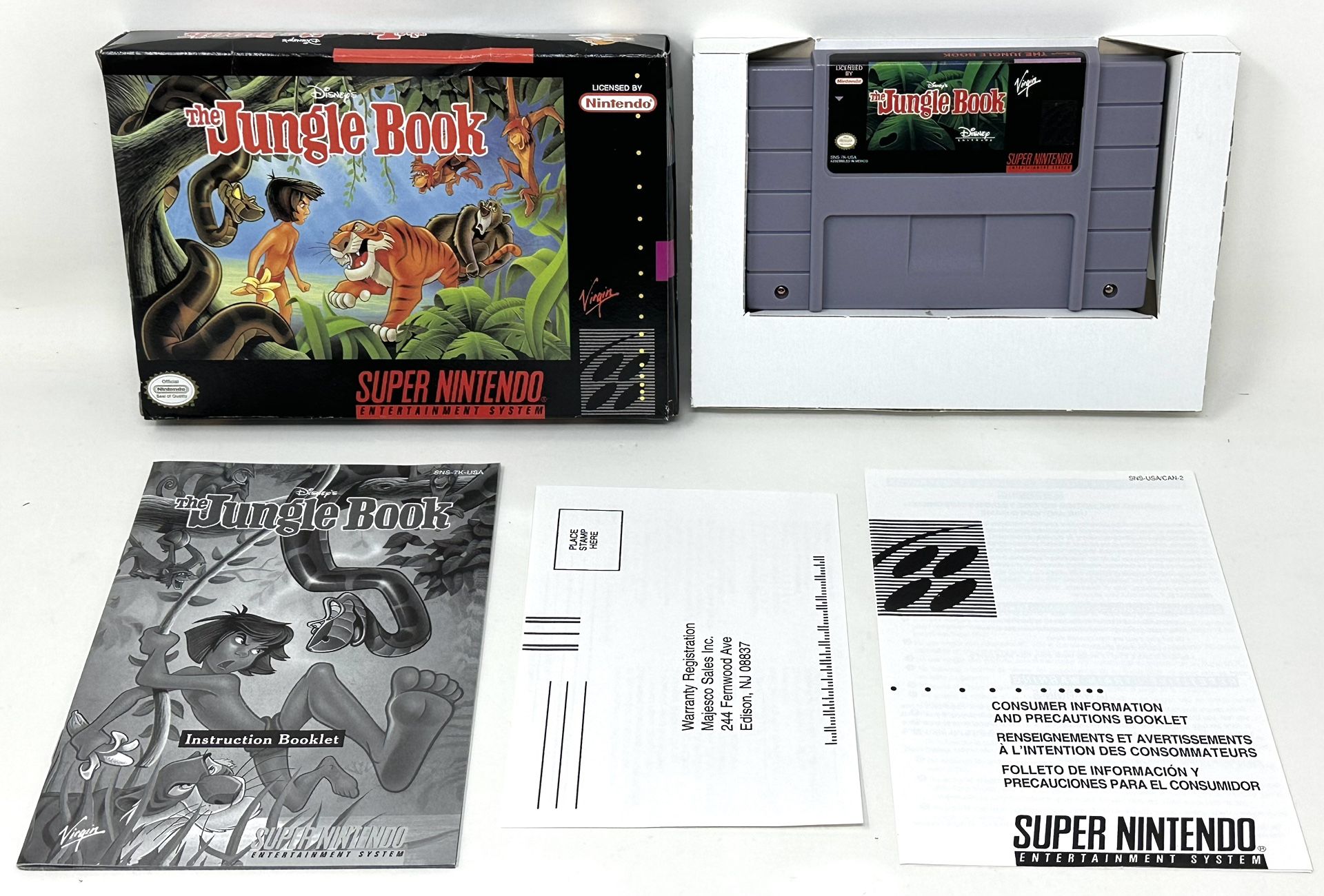 SNES Super Nintendo Disney's The Jungle Book Video Game - Complete