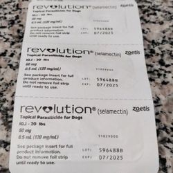 BRAND NEW Zoetis Revolution(Fleas, Ticks & Heartworm) of 3 Doses as Monthly supplies for dogs between 10.1 lbs to 20 lbs