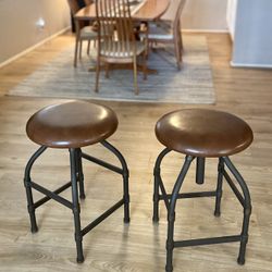 Two WESLEY ALLEN Dodge Backless Swivel Adjustable Stools - Fine Condition!