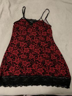 Red Black Floral Lace Chemise Nightgown