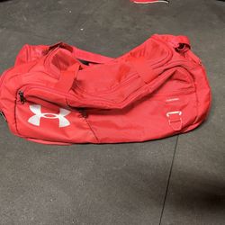 Under Armour Red Gym Duffle with White Logo  used- normal wear